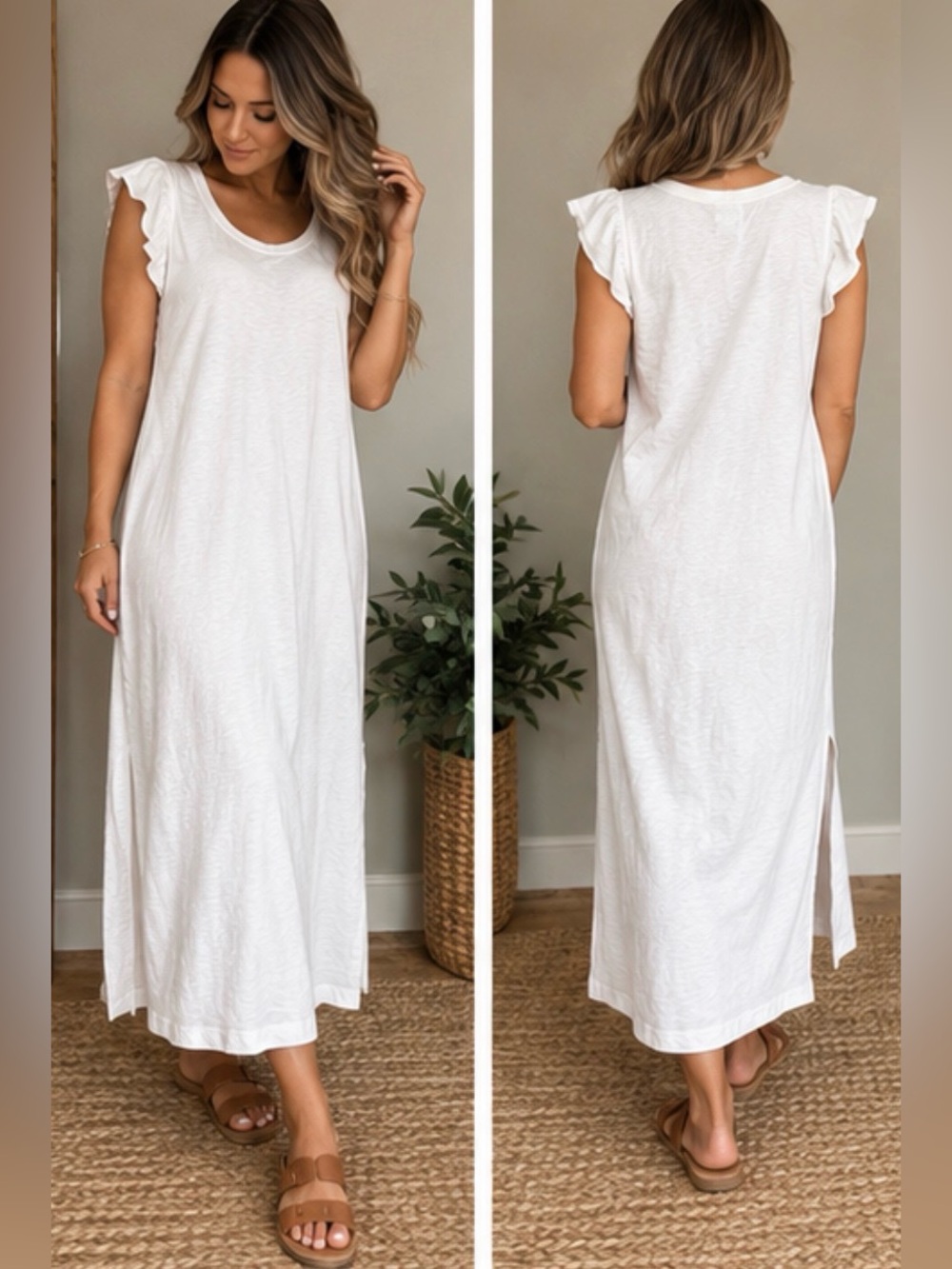 Universal Thread White Ruffle Sleeve Maxi Dress Size Small